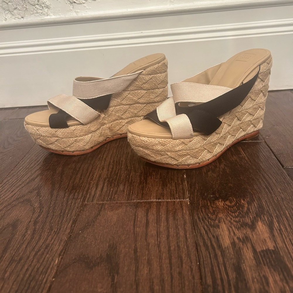 Herve Leger Black and Cream Wedge Sandals